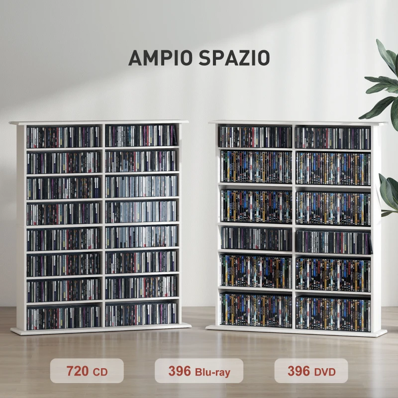 HOMCOM Mobile Libreria porta CD a 16 Ripiani dal Design Moderno in Legno, 106.5x24x126.3 cm, Bianco