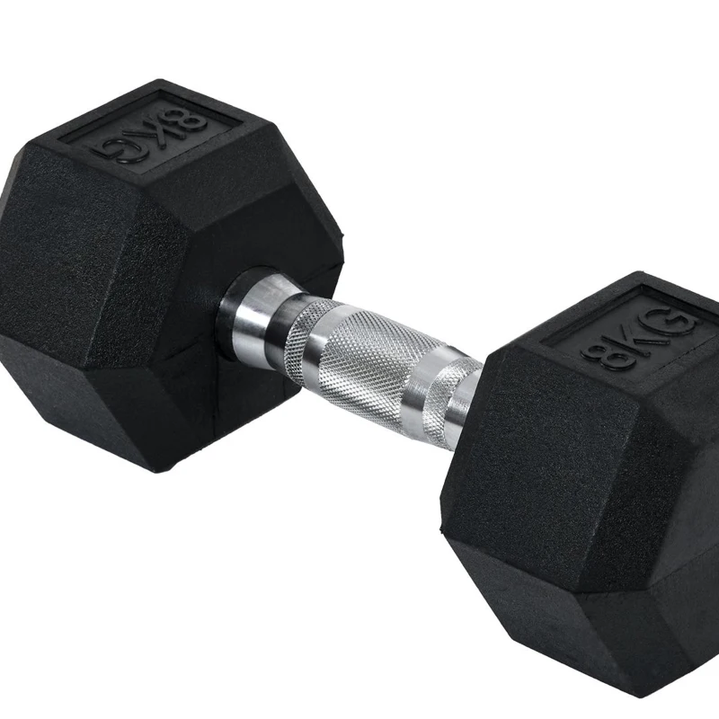 HOMCOM hexagon dumbbells set van 2 gietijzeren dumbbells handvat gekartelde dumbbell set dumbbell set gewichten metaal rubber zwart 2 x 8 KG(m-10)