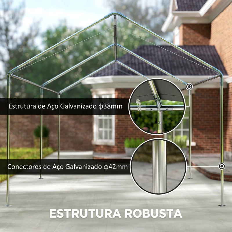 Outsunny Tenda de garagem 3x6 m Impermeável com Toldo de Tecido PE e Estrutura de Aço Galvanizado Branco