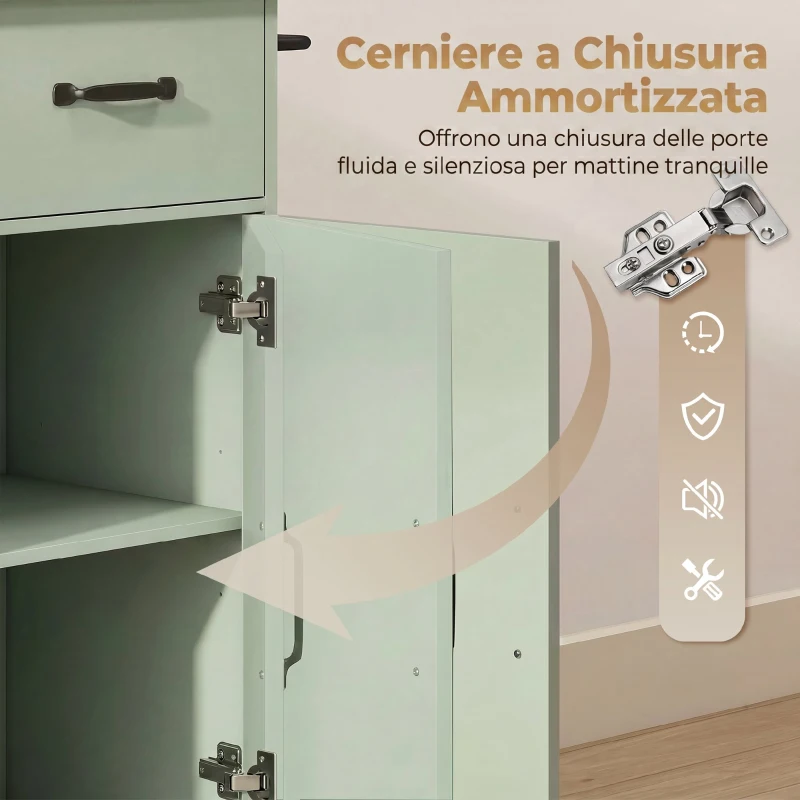 HOMCOM Mobile Cucina con Cassetto, Armadietto e Ripiano Regolabile, Verde Chiaro
