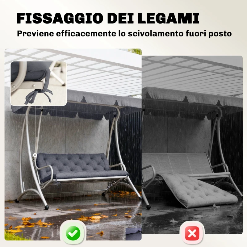 Outsunny Cuscino da Giardino in Stile Capitonné con 6 Lacci, in Cotone e Poliestere, 150x98x8 cm, Grigio Scuro