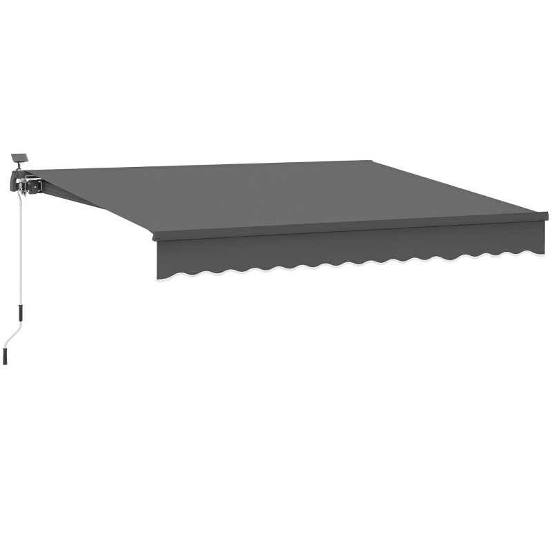 Outsunny Uitschuifbare Luifel met Handkruk en Zonne-energie LED-licht UV 50+ 400 cm breed Grijs