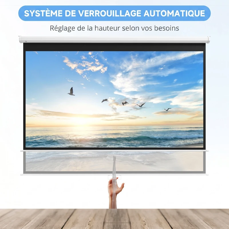 HOMCOM Écran de projection TV et Home Cinema de 100 Pouces vidéo projecteur 16:9 4K HD, fixation mural ou plafond