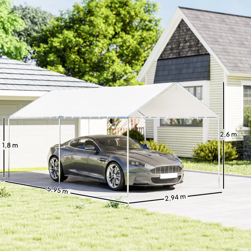 Outsunny Tenda de garagem 3x6 m Impermeável com Toldo de Tecido PE e Estrutura de Aço Galvanizado Branco