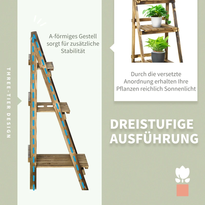 Outsunny Plantenetagere bloementrap bloemenbank plantenrek standaard 3 trappen vurenhout