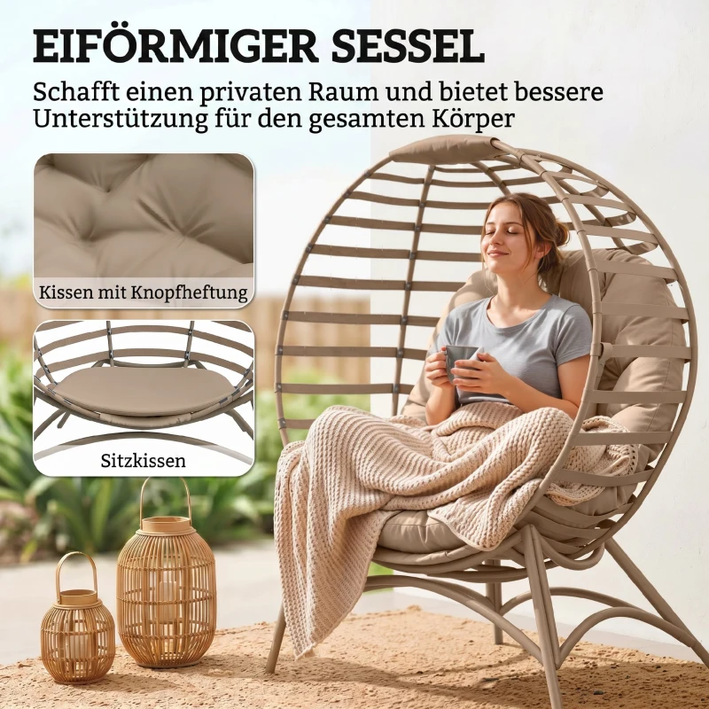 Outsunny Opvouwbare Tuinstoel - 2 Zitplaatsen, Met Kussen, voor Tuin en Terras, Ideaal voor Gezinnen, zandbruin