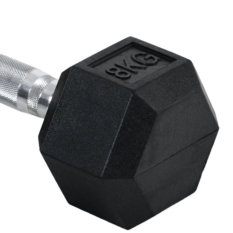 HOMCOM hexagon dumbbells set van 2 gietijzeren dumbbells handvat gekartelde dumbbell set dumbbell set gewichten metaal rubber zwart 2 x 8 KG(m-11)