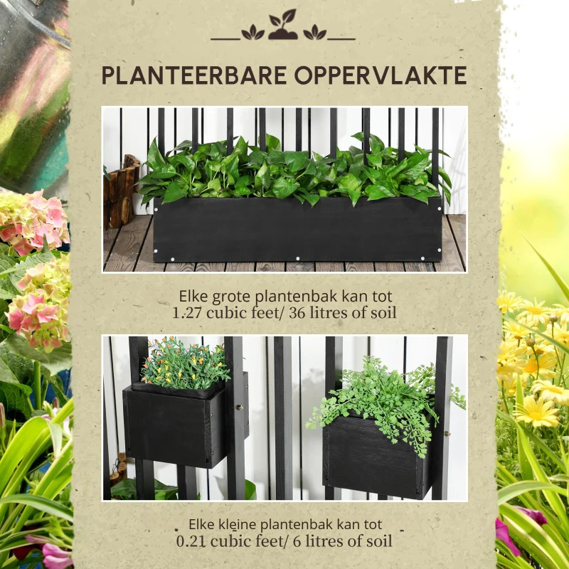 Outsunny bloembak, verhoogd bed, plantenbak met latwerk muur groentebed hout(m-6)