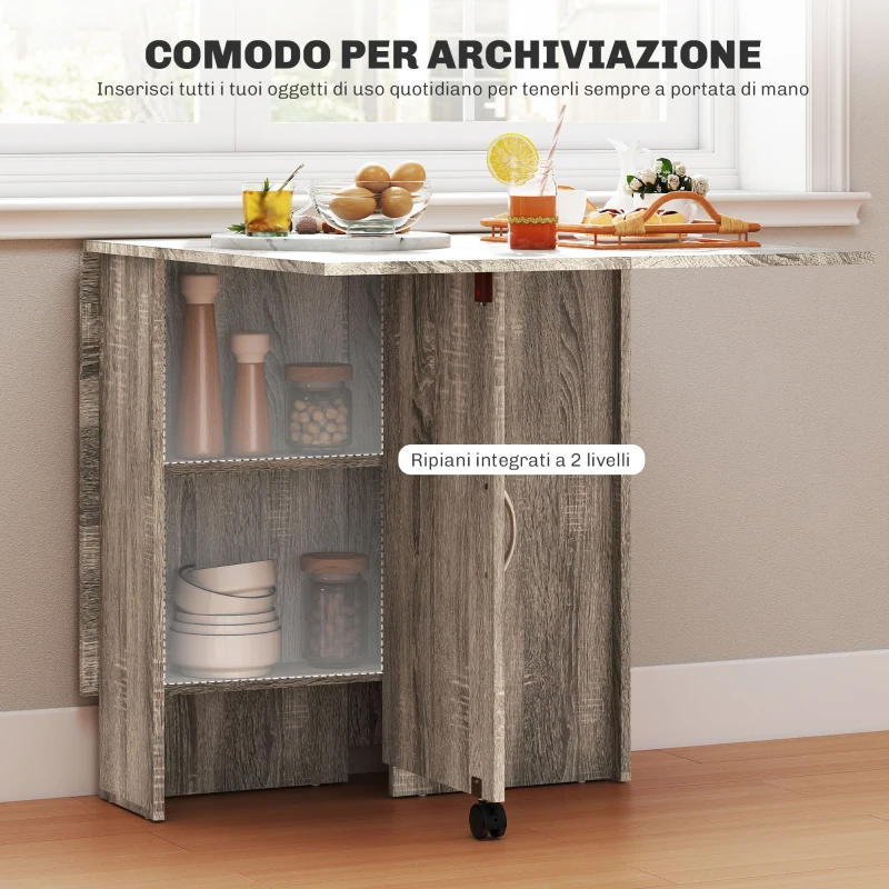 HOMCOM Tavolo a Ribalta con 2 Ripiani Inferiori per 6 Persone Max, in Legno 140x75x74 cm, Grigio