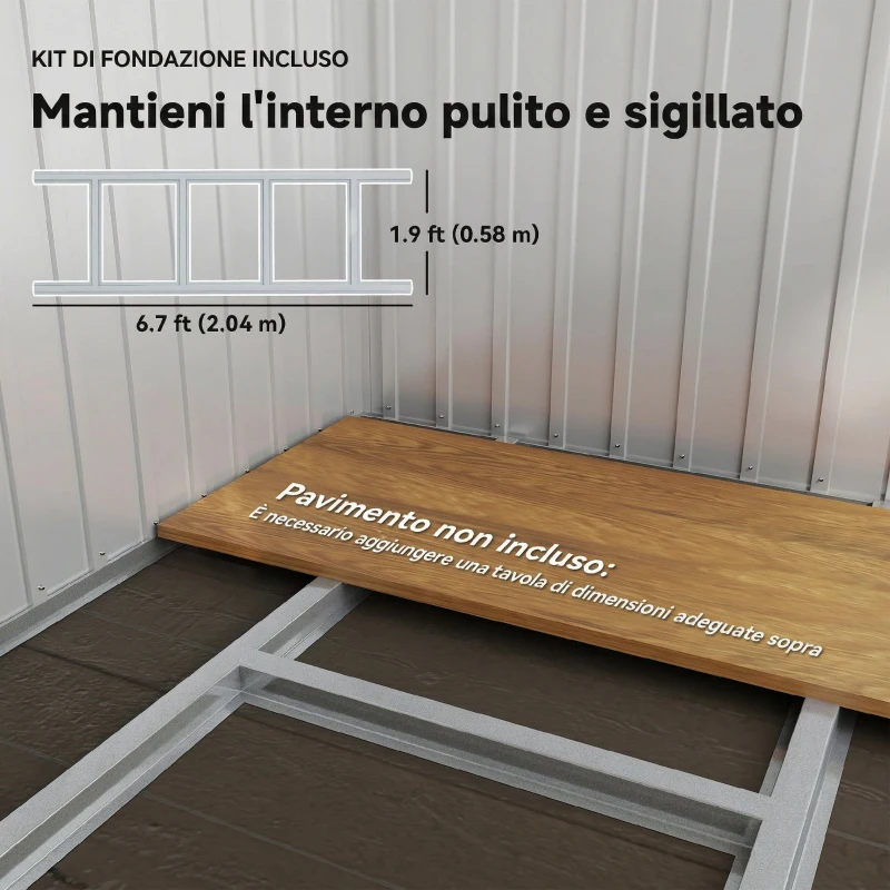 Outsunny Casetta da Giardino 2.55m² in Acciaio Zincato, con Kit di Fondazione, Porta Blocco Tetto Inclinato, Grigio