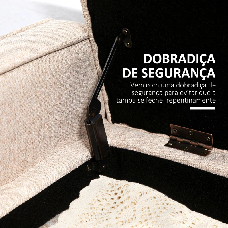 HOMCOM Banco de Armazenamento Estofado em Linho com Tampa Abatível e Pés de Madeira 120x45x54cm Bege