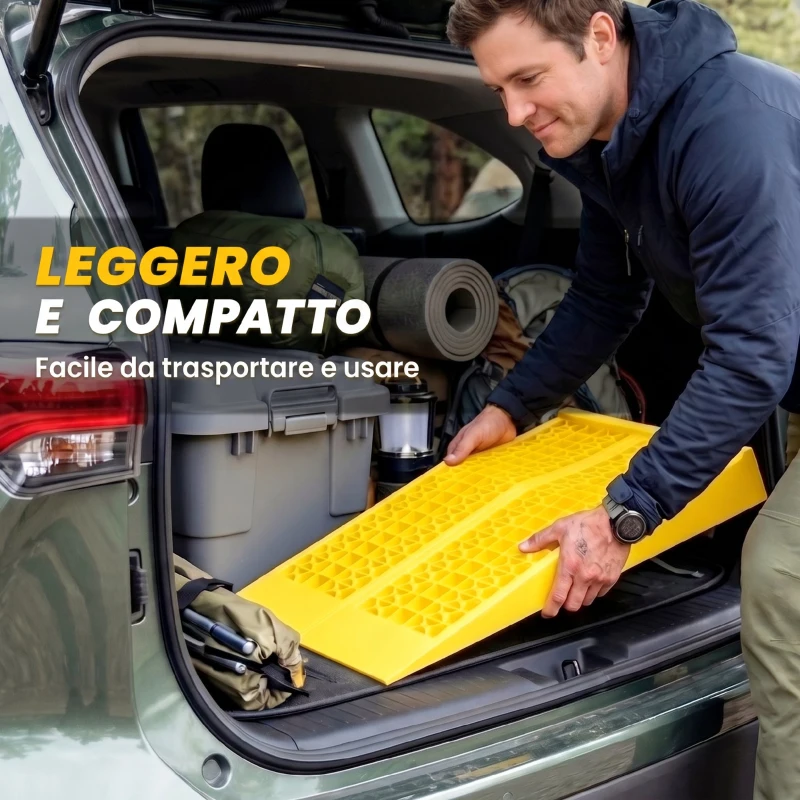 HOMCOM Set 2 Rampe di Carico in Plastica per Auto con Capacità 3 Tonnellate e Superficie Antiscivolo, Giallo