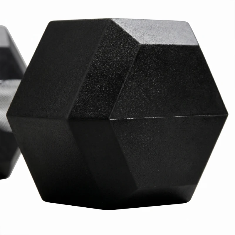 HOMCOM hexagon dumbbells set van 2 gietijzeren dumbbells handvat gekartelde dumbbell set dumbbell set gewichten metaal rubber zwart 2 x 8 KG(m-13)