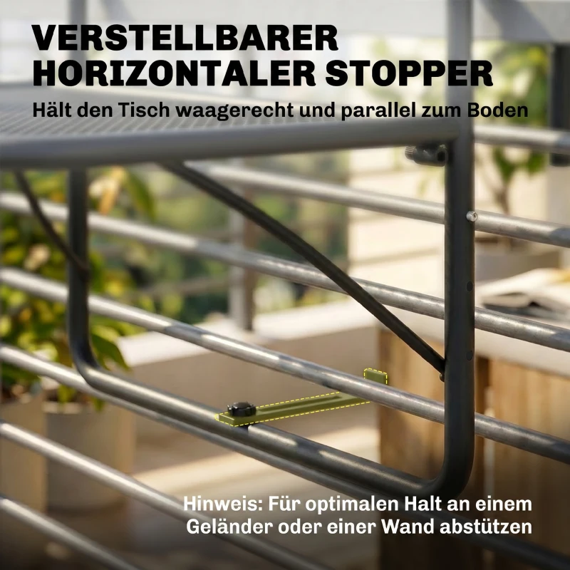 Outsunny Balkon hangtafel hangtafel in hoogte verstelbaar, vierkante terras bijzettafel