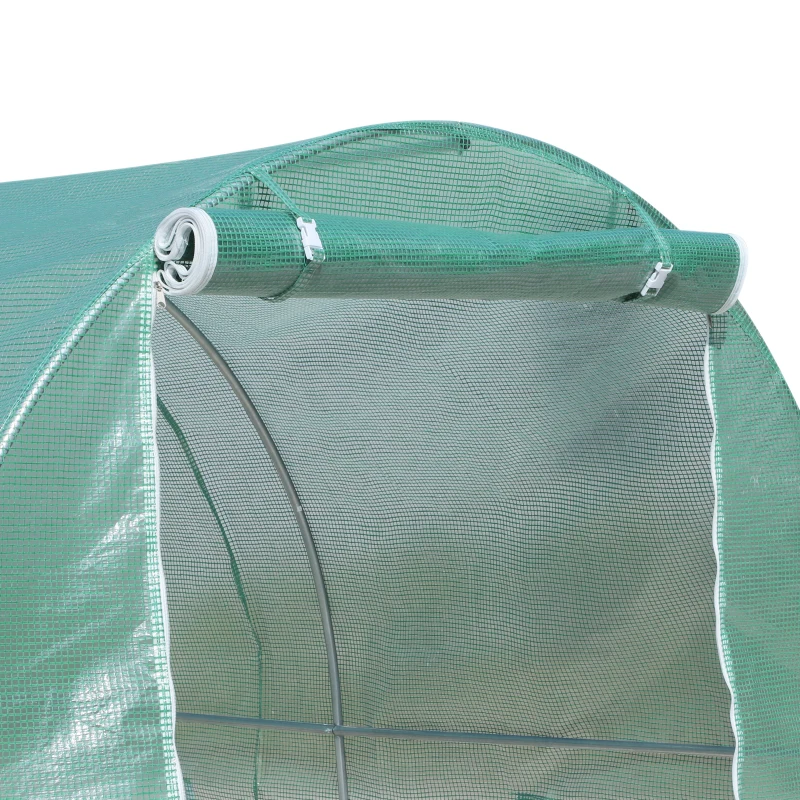 Outsunny Estufa tipo Túnel 500x200x205 cm Estufa de Jardim com Porta Enrolável e 8 Janelas Cobertura de PE 140 g/m² Verde