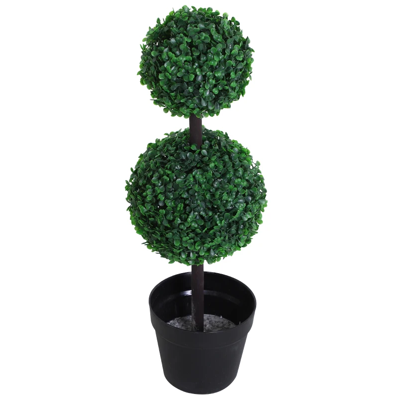 Outsunny Set of 2 Artificial Boxwood Ball Topiary Trees, 67cm Fake Plants in Pot for Outdoor and Indoor Décor