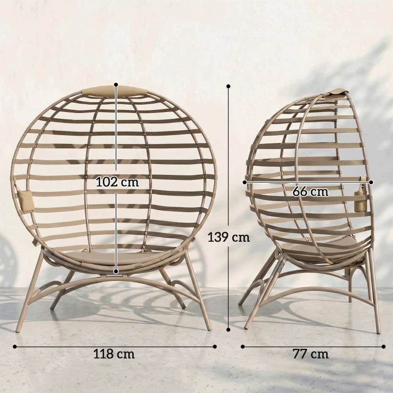 Outsunny Opvouwbare Tuinstoel - 2 Zitplaatsen, Met Kussen, voor Tuin en Terras, Ideaal voor Gezinnen, zandbruin