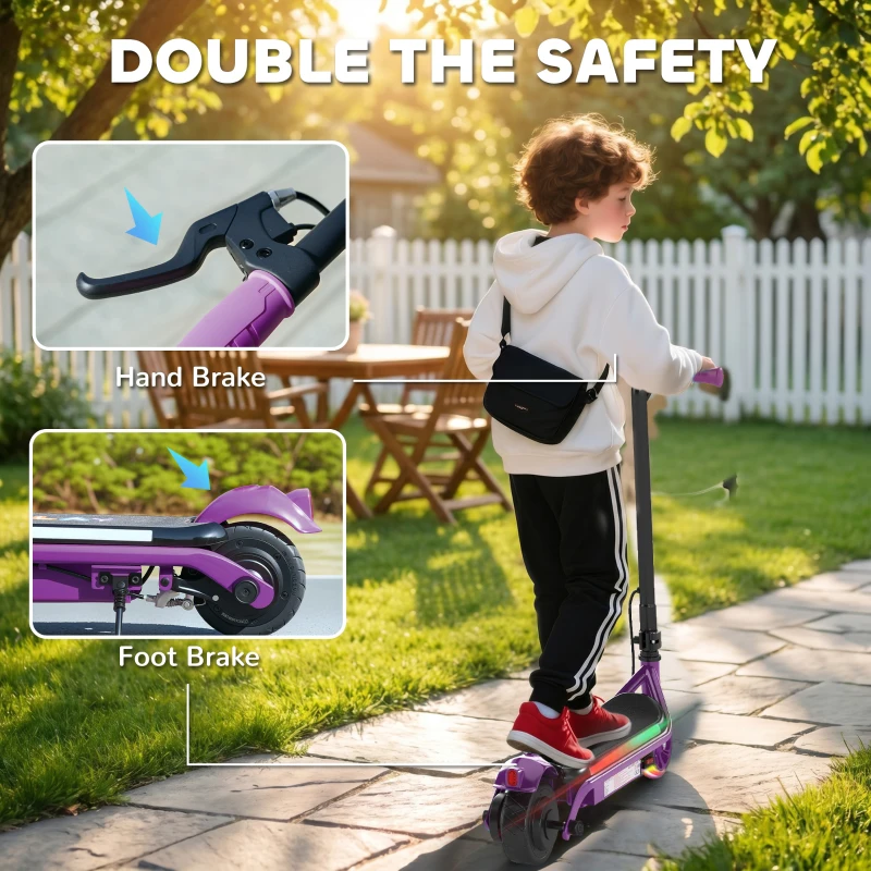 AIYAPLAY Electric Scooter for Kids Aged 6-14 Years, with Colourful Lights, Purple