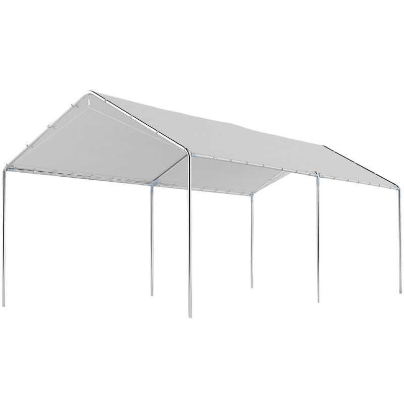 Outsunny Tenda de garagem 3x6 m Impermeável com Toldo de Tecido PE e Estrutura de Aço Galvanizado Branco