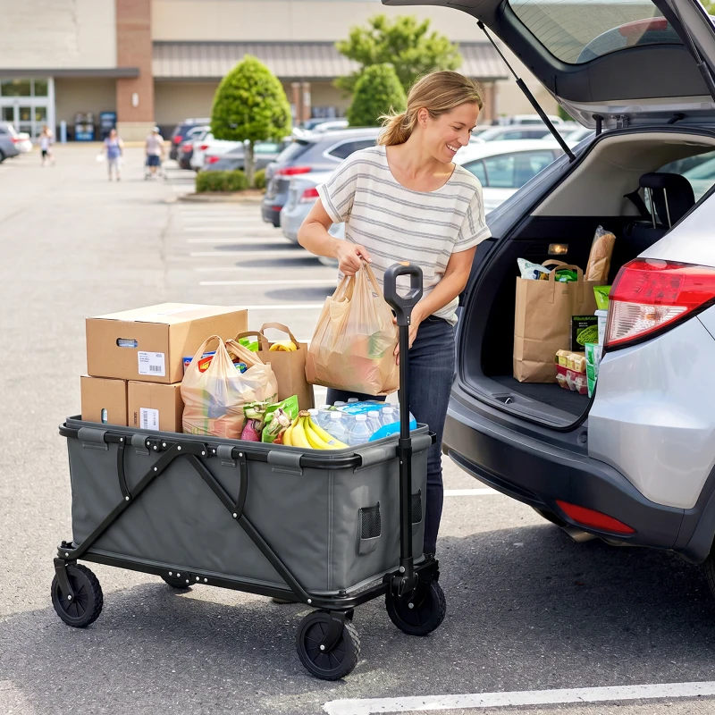 Outsunny Gartenwagen 120 kg belastbar, klappbar Transportwagen mit herausnehmbare Plane 160 Liter Dunkelgrau
