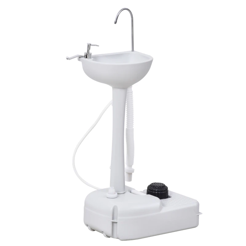 Outsunny Lavamanos Portátil Estación de Lavado para Actividades al Aire Libre y Camping con Tanque de Agua de 17L Dispensador de Jabón Toallero y 2 Ruedas HDPE para Eventos, Reuniones Gris Claro