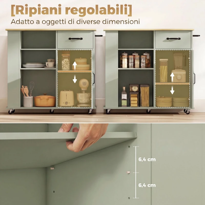 HOMCOM Mobile Cucina con Cassetto, Armadietto e Ripiano Regolabile, Verde Chiaro