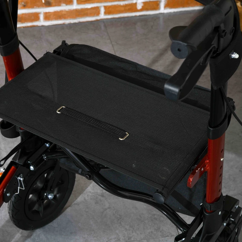 HOMCOM Lightweight Walking Frame, Rubber Wheels, Rollator Walker with Seat and Wheels with Adjustable Handle, Bag, Red