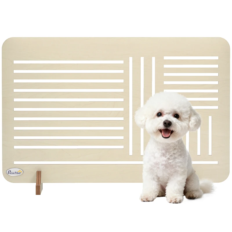 PawHut Freestanding Pet Gate, Portable Dog Barrier Gate with Feet for Small Breeds, 75 x 51 cm, Natural Wood