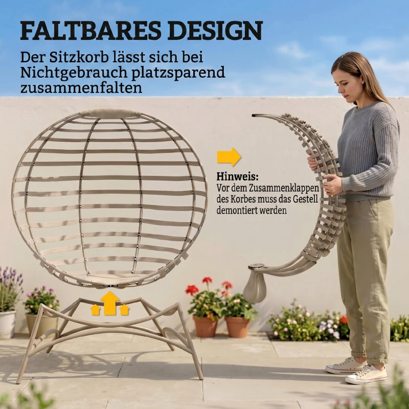 Outsunny Opvouwbare Tuinstoel - 2 Zitplaatsen, Met Kussen, voor Tuin en Terras, Ideaal voor Gezinnen, zandbruin