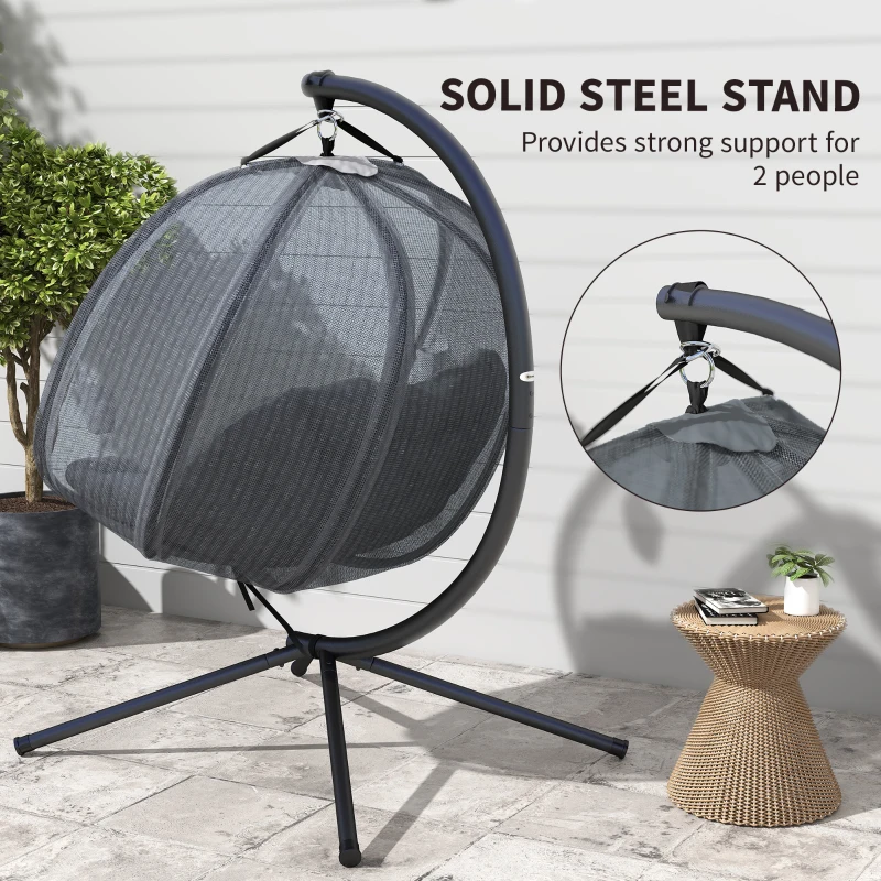 Outsunny Double Hanging Egg Chair 2 Seaters Texteline Swing Hammock Chair with Folding Design, Grey
