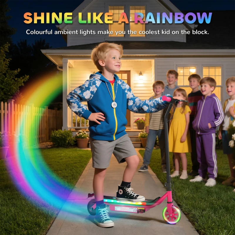 AIYAPLAY Electric Scooter for Kids Aged 6-14 Years, with Colourful Lights, Pink