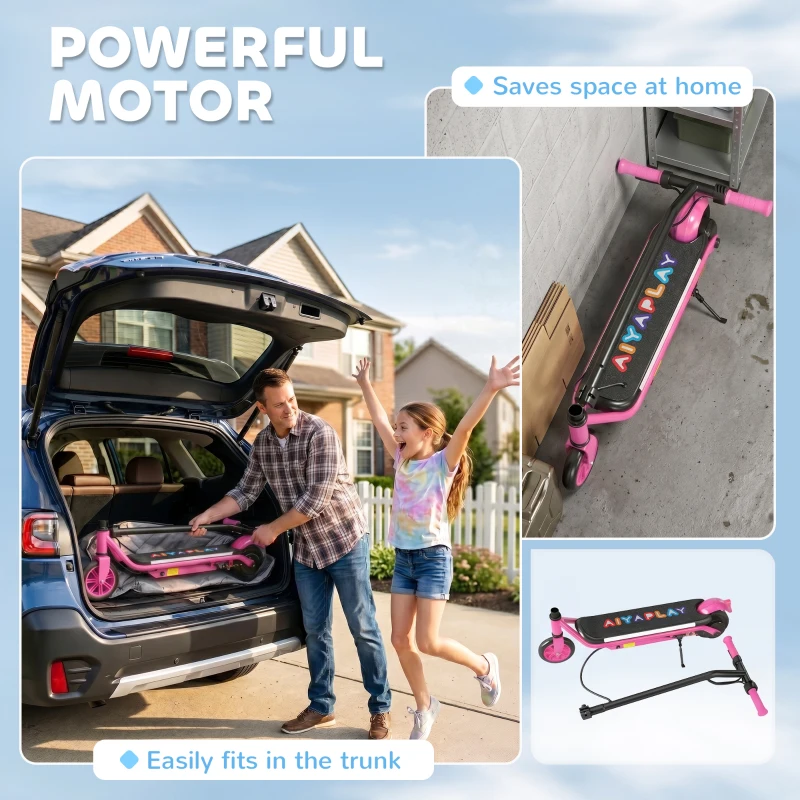 AIYAPLAY Electric Scooter for Kids Aged 6-14 Years, with Colourful Lights, Pink