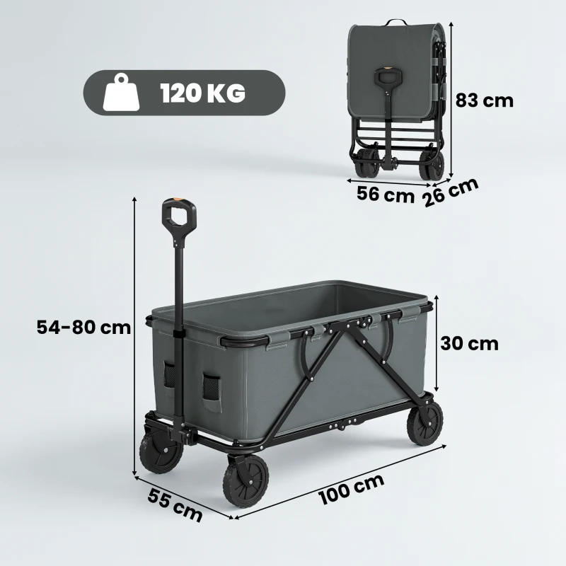 Outsunny Gartenwagen 120 kg belastbar, klappbar Transportwagen mit herausnehmbare Plane 160 Liter Dunkelgrau