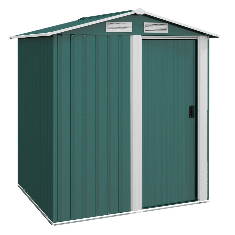 Outsunny Casetta da Giardino Porta Attrezzi in Acciaio con Tetto Inclinato e 4 Prese d'Aria, 152x132x188 cm, Verde