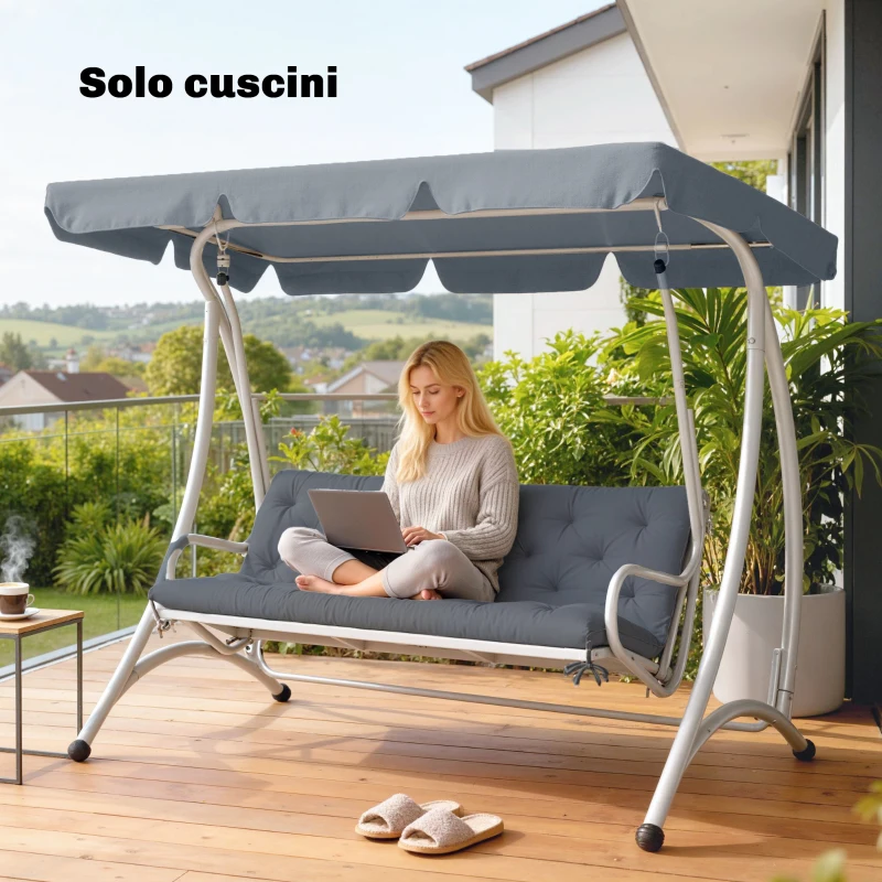 Outsunny Cuscino da Giardino in Stile Capitonné con 6 Lacci, in Cotone e Poliestere, 150x98x8 cm, Grigio Scuro