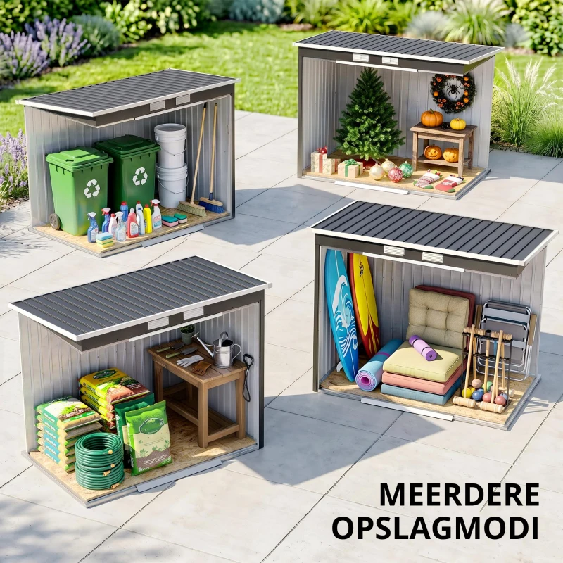 Outsunny Opbergschuur met ventilatieramen, schuifdeuren, gegalvaniseerd staal, 213 x 130 x 172 cm, Donkergrijs