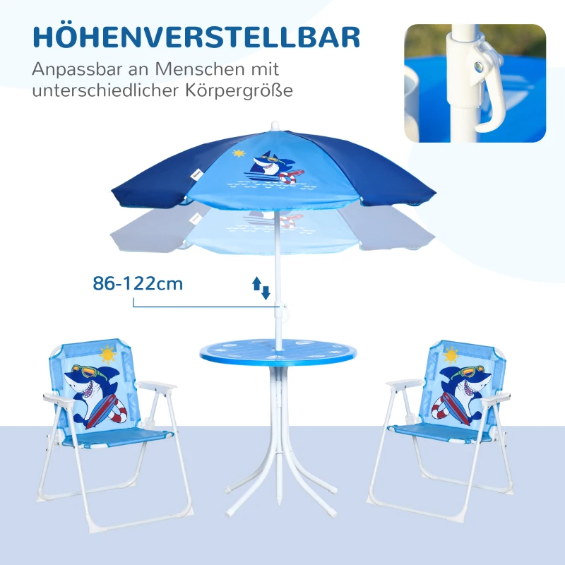 Outsunny tuintafelset voor kinderen van 3-6 jaar, haaiendesign, blauw