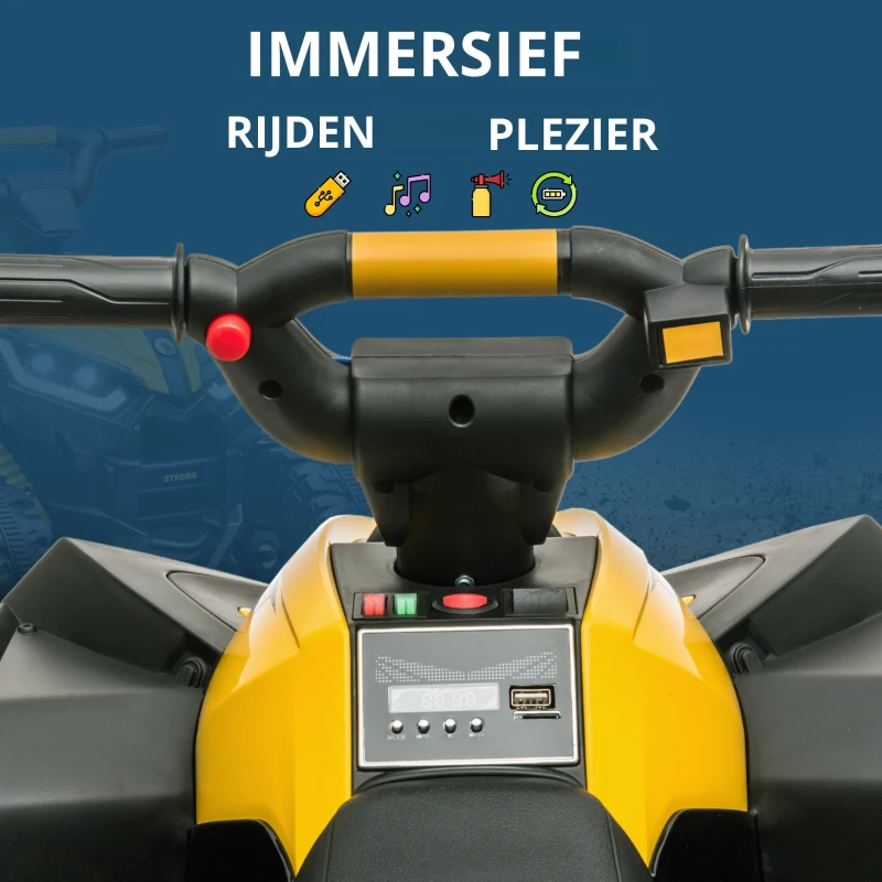 HOMCOM Elektrische quad met MP3-speler en schokdempers voor 3-5 jaar, Geel+Zwart(m-5)