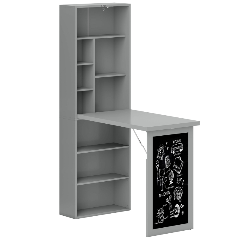 HOMCOM Folding Convertible Desk with Blackboard Multi-function Computer Office Workstation Side Shelf for Home Office, Grey