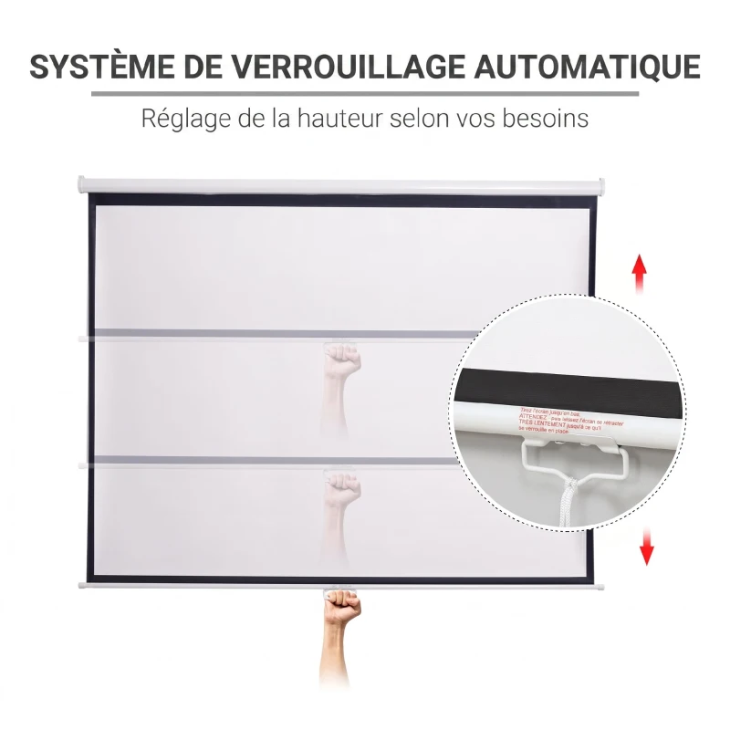 HOMCOM Écran de Projection 120" 4:3 HD 4K, Boîtier en Métal, Écran Hauteur Réglable Manuellement, 244x183cm, Blanc