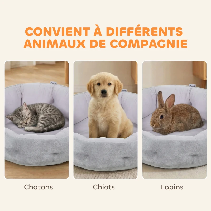 PawHut Lit pour chat réversible, lit pour chats d'intérieur et petits chiens, lit rond avec rebord de soutien, gris clair