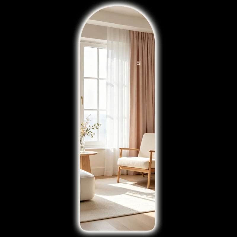 HOMCOM Specchio da Parete ad Arco con Illuminazione LED Regolabile e Controllo Touch, in Vetro Temperato, 40x3x120 cm