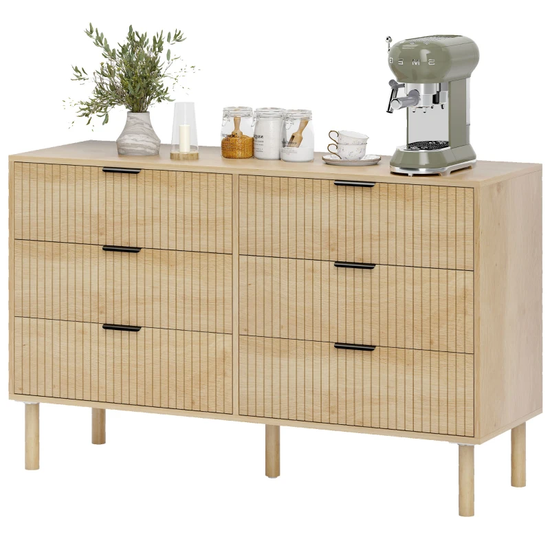 HOMCOM Kommode 6 Schubladen aus Holz für Schlafzimmer und Flur nordischer Stil, 120x39.5x75 cm, Eiche