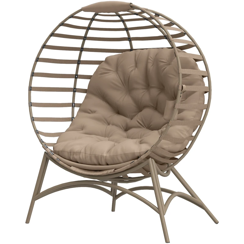 Outsunny Opvouwbare Tuinstoel - 2 Zitplaatsen, Met Kussen, voor Tuin en Terras, Ideaal voor Gezinnen, zandbruin