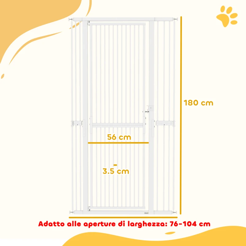 PawHut Cancellino per Cani e Gatti Alto 180 cm, Estensibile da 77-104 cm e Montaggio a Pressione, Bianco