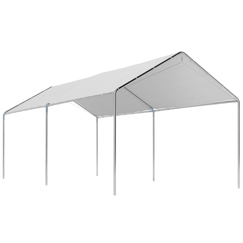 Outsunny Tenda de garagem 3x6 m Impermeável com Toldo de Tecido PE e Estrutura de Aço Galvanizado Branco
