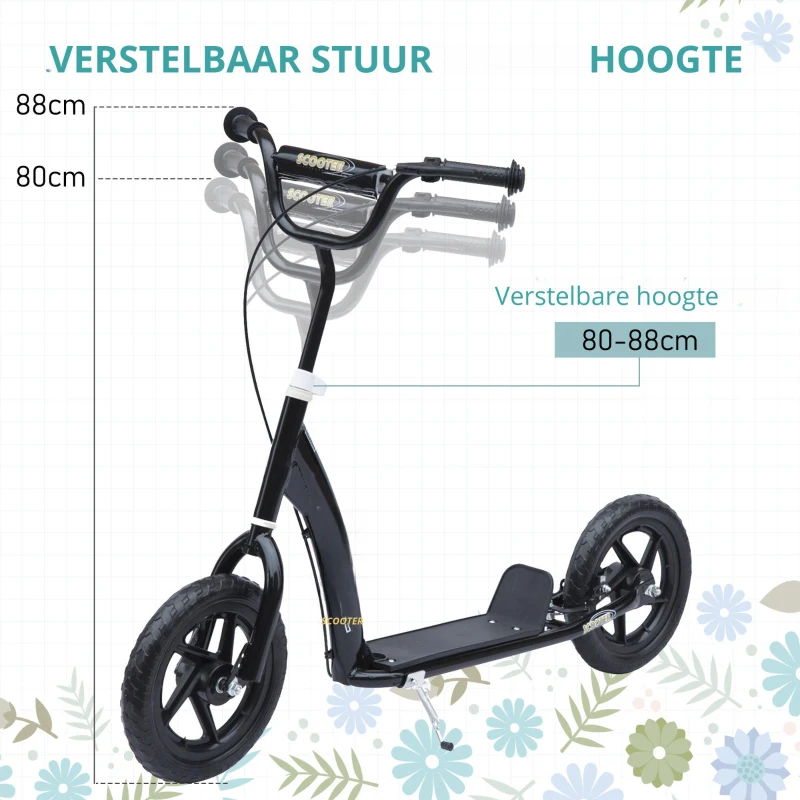 HOMCOM kinderstep scooter step stadsscooter kinderscooter kickboard 12 inch zwart 120 x 52 x 80-88 cm