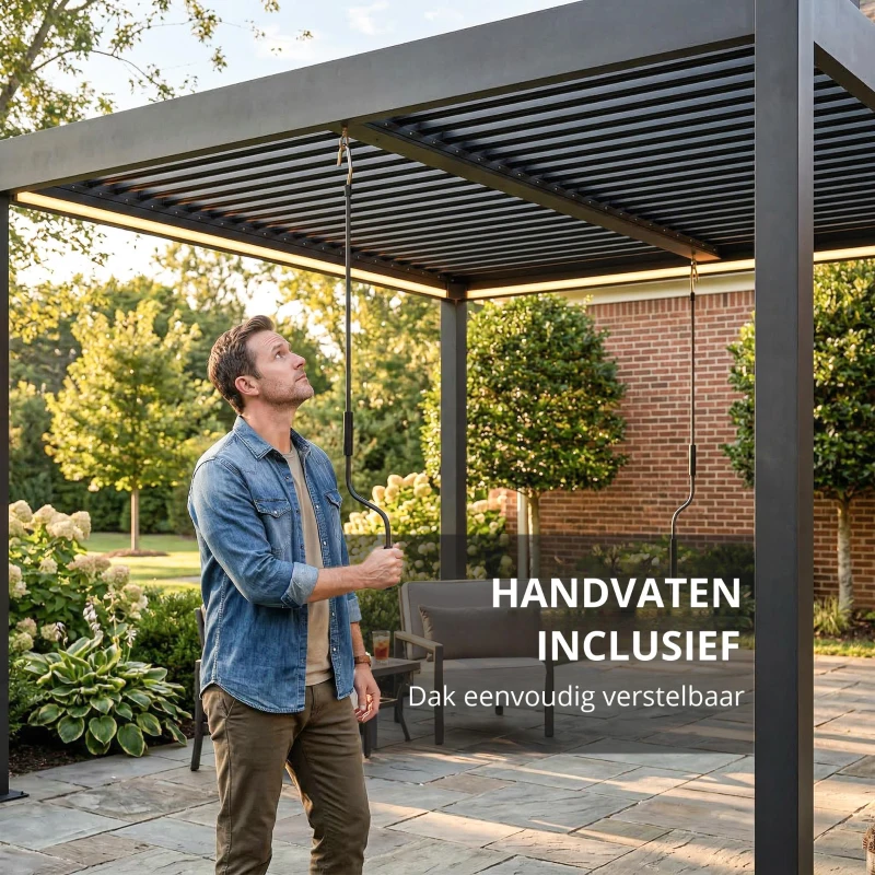 Outsunny Pergola 3x3 m aluminium terrasoverkapping met LED-verlichting afstandsbediening verstelbaar lamellendak