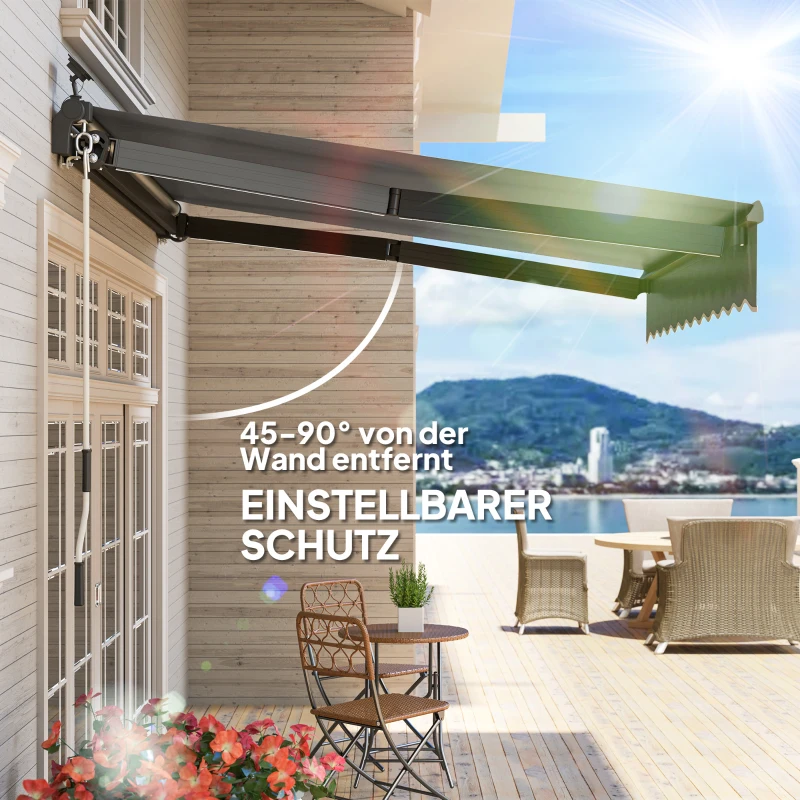 Outsunny Vrijstaande Luifel met Handkruk Solar-LED Verlichting UV 50+ 300 cm Breed Grijs