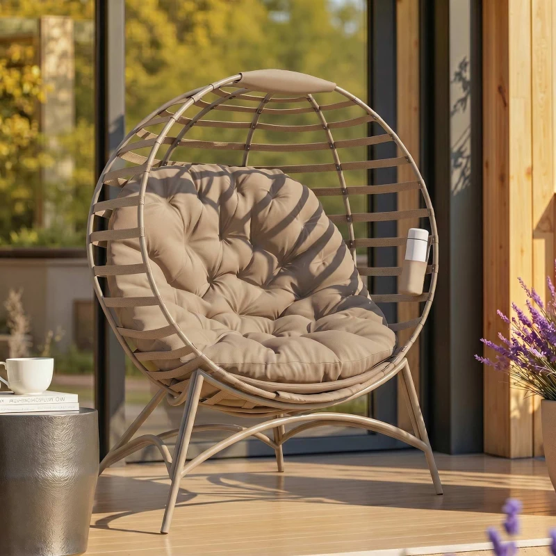 Outsunny Opvouwbare Tuinstoel - 2 Zitplaatsen, Met Kussen, voor Tuin en Terras, Ideaal voor Gezinnen, zandbruin